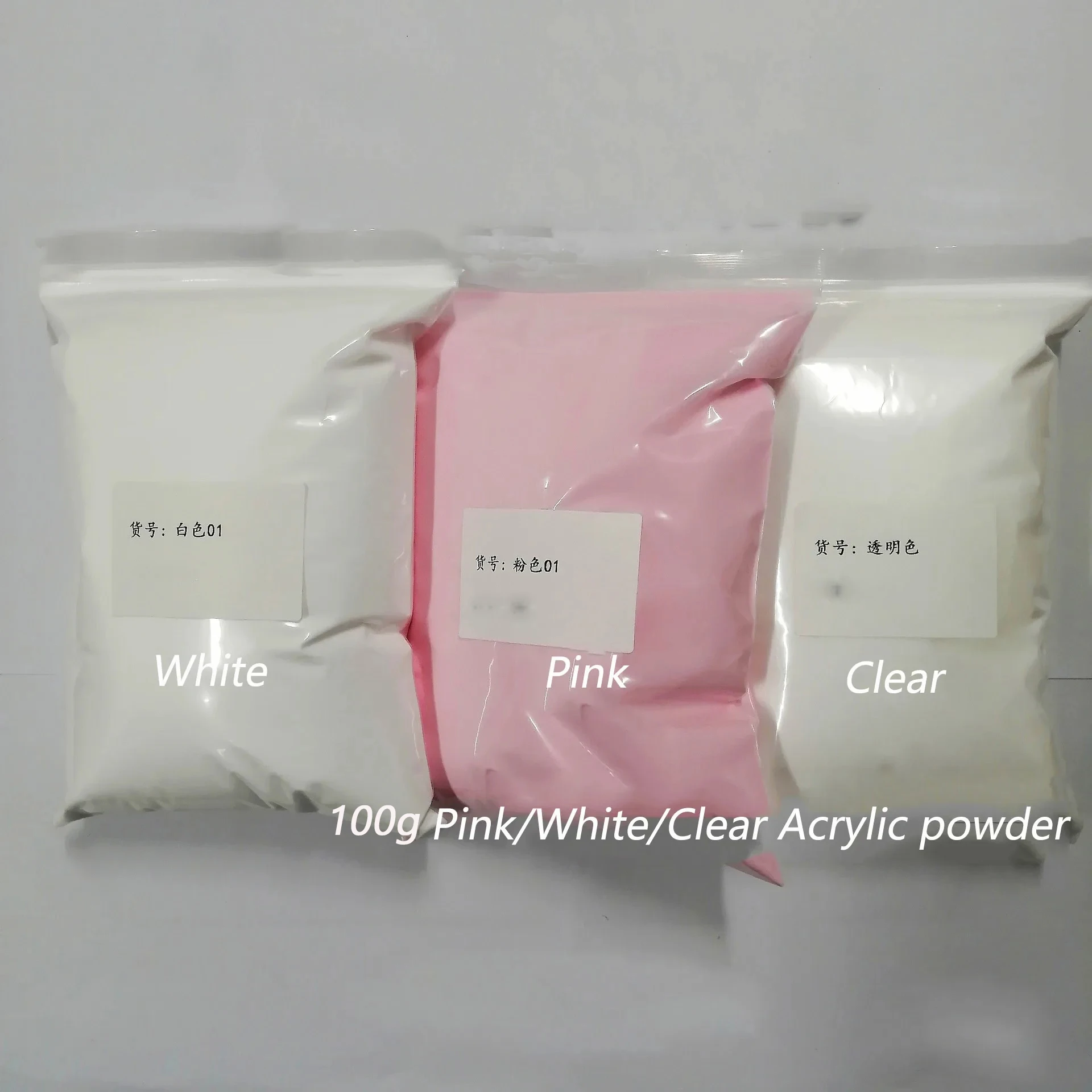 100 gr/beutel Feste Acryl Pulver Weiß Klar Rosa Pulver Acryl Nude Nagel Pulver Tauch Pulver Pigment für Nagel Carving Verlängerung Image