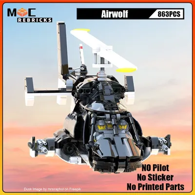 MOC Wissenschaft Fictio TV Serie Airwolf Hubschrauber Maßstab 1:25 Modell Bausteine Supercopter Image
