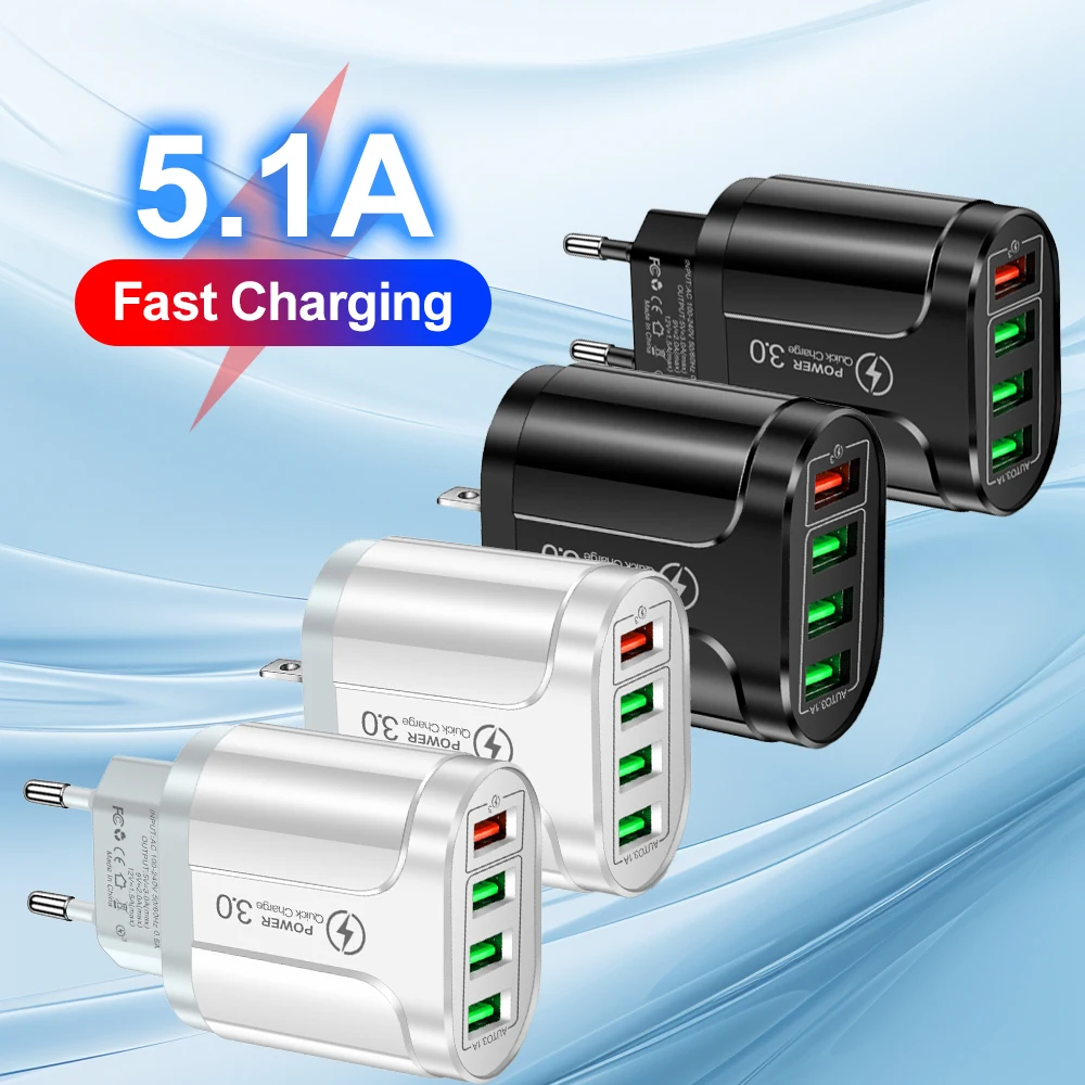 4 Ports USB-Ladegerät Schnell ladung 2.1a 48W Telefon adapter für iPhone Xiaomi EU/US-Stecker tragbare Wand Mobile Schnell ladegerät Image