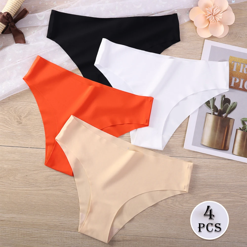 Nahtlose Riemen für Frauen No Show Tanga V-Taille Stretch atmungsaktive sexy Höschen Unterwäsche 4er Pack Image