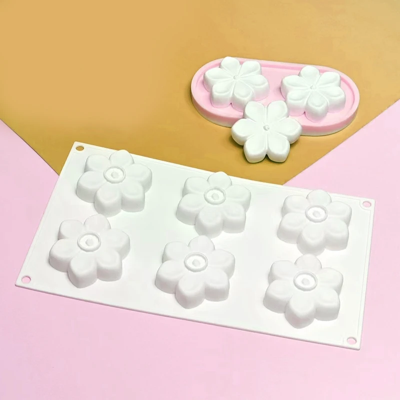 6-Zellen Blumen Design Französisch Mousse Dessert Form Lebensmittelqualität Schokolade Silikon Kuchen Form Seife Form Küche Backen Werkzeuge Image