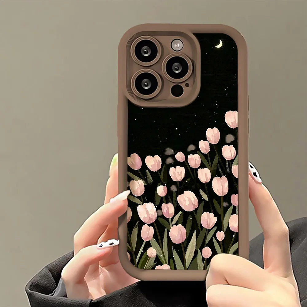 Tulpen blumen etui für iPhone 15 Pro Hüllen für iPhone 11 12 14 15 13 pro max x xr xs max 7 8 14 15 plus se stoß feste Abdeckung Image