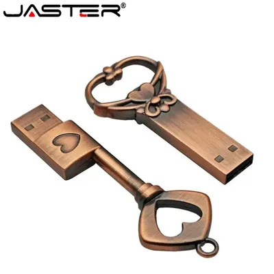 Jaster Kupfer Liebe Herz geformt Schlüssel USB-Flash-Laufwerk Pen drive Pen Drive 32GB 64GB Metalls Image