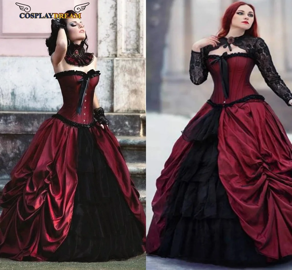 Viktorianischen Gothic Schwarz steampunk vampire Hochzeit Kleider Viktorianischen Gothic Zwei Stück Prom Kleid Elegante Schwarz Abendkleid