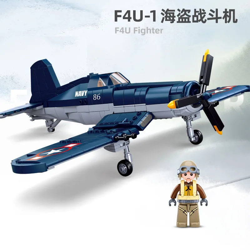 550PCS WW2 F4U-1 Pirate Fighter Modell Ziegel Soldaten Pacific Storm Air Force Bausteine Pädagogisches Spielzeug für Kinder Image