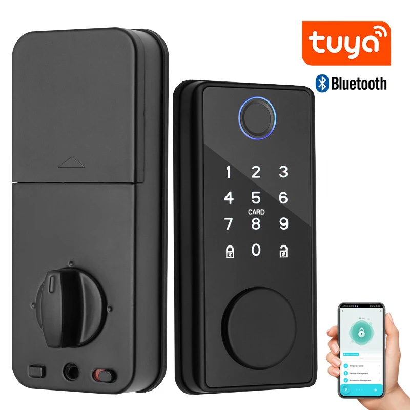 Tuya Smart Holz Türschloss Passwort Finger abdruck Bluetooth elektronische Deadlock mechanische Schlüssel Auto Lock App digitale Riegel Schloss Image