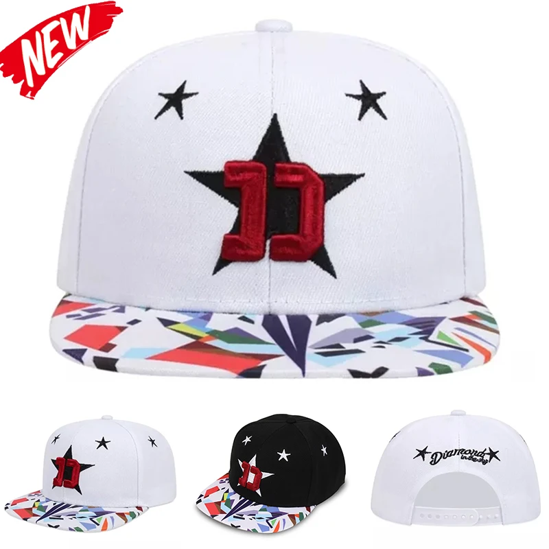Herrenmode Weiß bestickte fünfzackige Stern Baseball Cap Hip-Hop Snapback Hut Street Dance Hip Hop Hut Snapback Cap