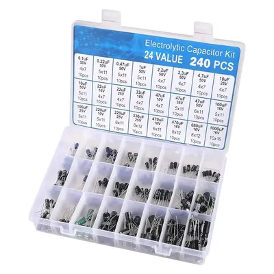 240-teiliges Aluminium-Elektrolytkondensator-Elektrolytkondensator-Set, 24-Wert-Bereich, 0,1 uF-1000 Image