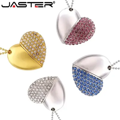 Jaster Metall Kristall USB-Flash-Laufwerk 64GB funkelnden Diamant Herz Memory Stick 32GB kreative Image