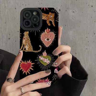 Herzförmige Leoparden-Handy hüllen für iPhone 11 iPhone 16 Pro Max iPhone 13 Pro Max iPhone 14 Pro Max iPhone 15 Pro Max Hülle