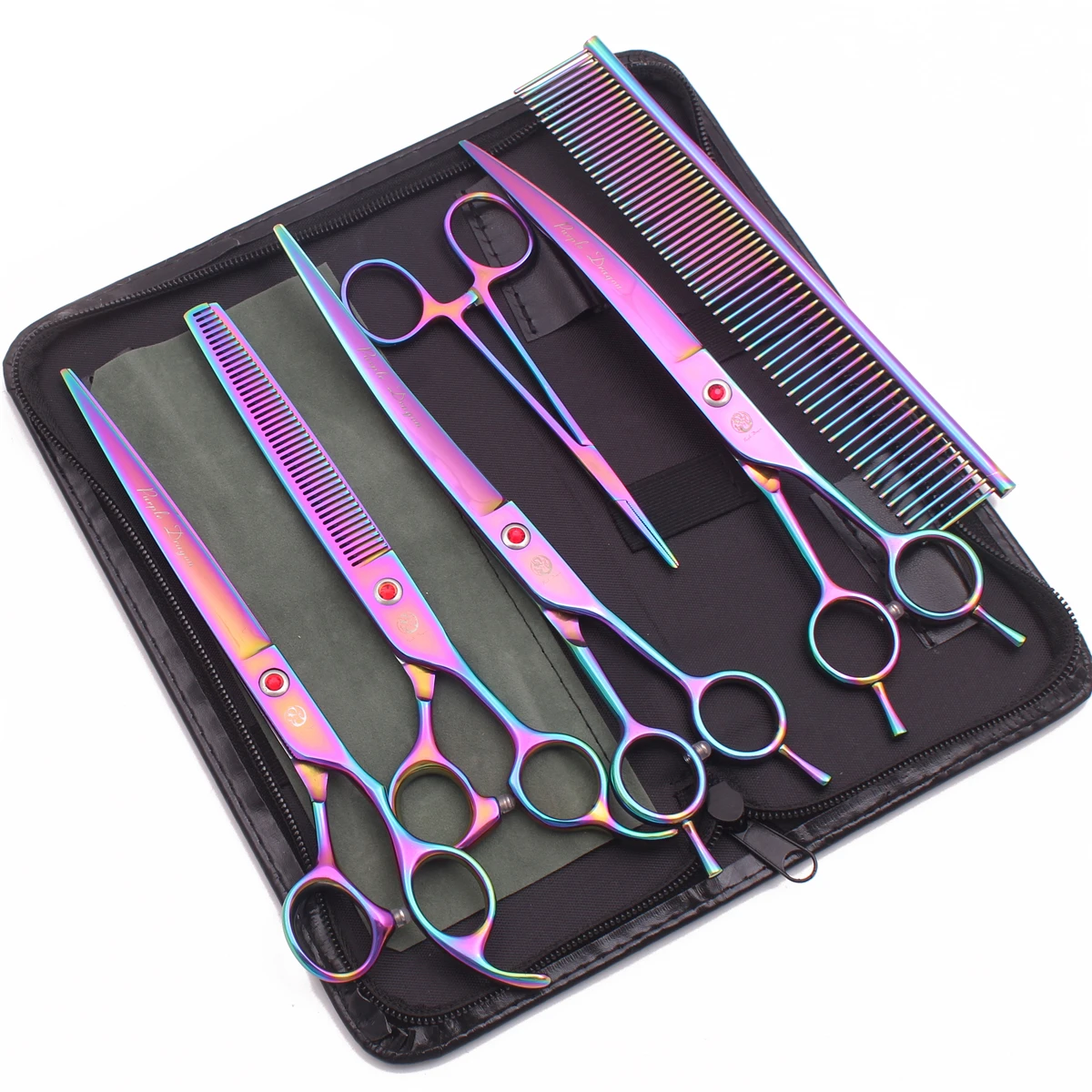 Schere für Hund 8 "lila Drachen Japan Edelstahl Haustier Pflege Schere Ausdünnung Schere Hund gebogene Schere Set Drops hipping z3005 Image