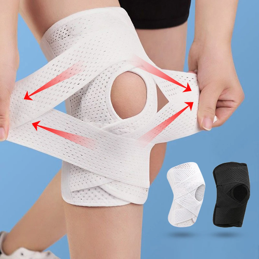 1 Stück professionelle Kniebandage mit Seitenstabilisatoren, verstellbare Kniestütze mit Meniskuspolster und Patella-Gel-Pad für Meniskusriss Image
