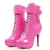 Caca Lack leder Frauen sexy Tanz stiefel, High Heels Plattformen Knöchel Botas, Männer Cosplay Schuhe, plus Größe 46, Vorhänge schlösser, Drops hip