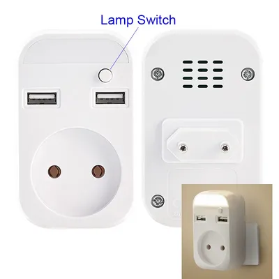 Europäischer Reisestecker, USB-Buchse, Umwandlung mit Schalter, kleines Nachtlicht, 2 Image