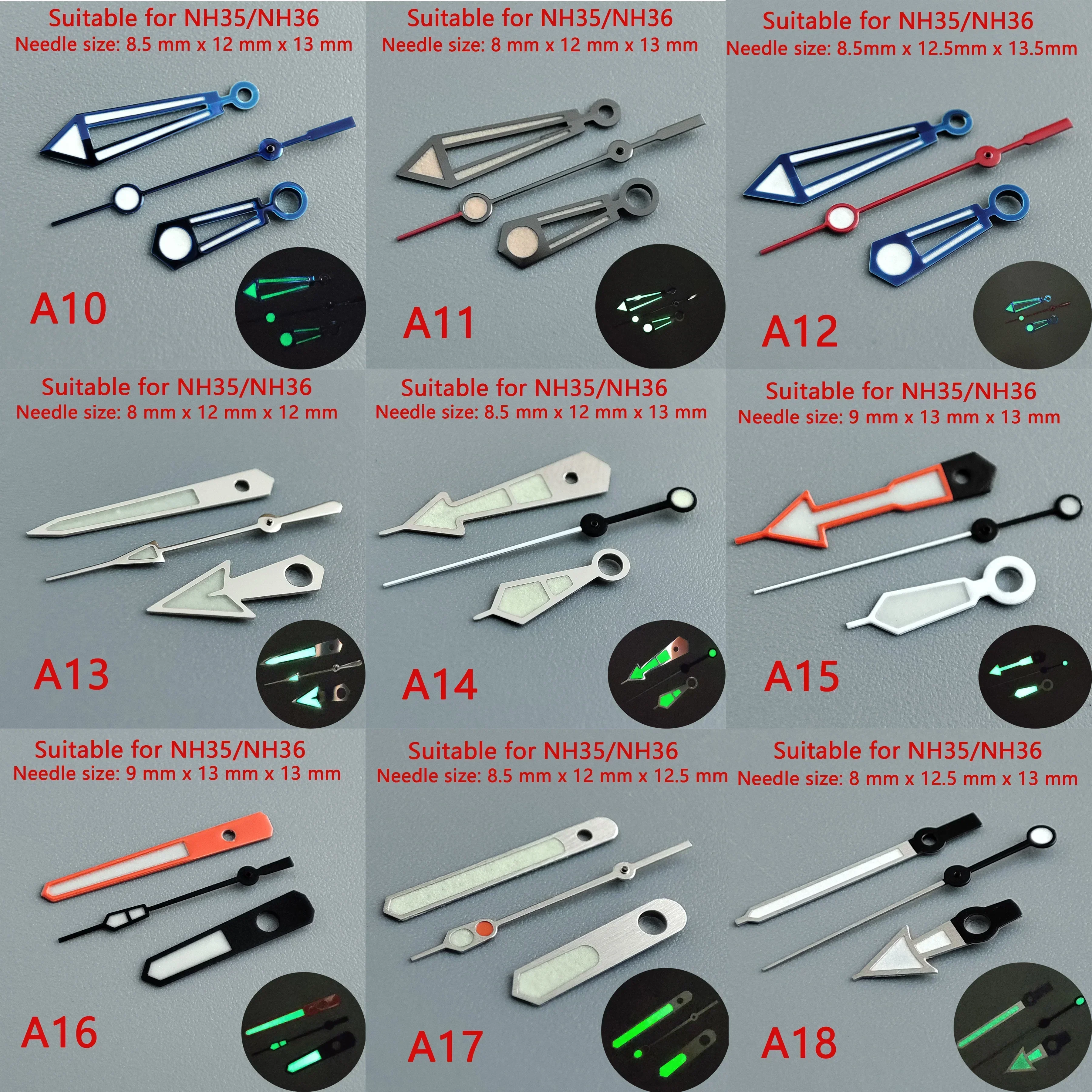 904L Watch Hands NH35 NH36 Green Luminous Second Watch Accessories Watches Pointer Watch Hands Silver Wholesale Top 904L Watches