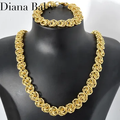 1 Set Necklace And Bracelet ,Multi Layered Link Chain,Gold Color Chunky Choker ,Punk Braided Clavicular Collar,Dubai Jewelry CCB