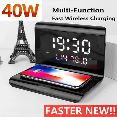 3 in 1 Multi-function 40W phone Wireless Charger LED Desktop Clock Charging Calendar Wireless