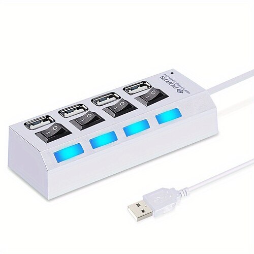 4-Port-USB-Hub 2.0-Adapter, Expander, Multi-USB-Splitter, Mehrfach-Extender mit unabhängigen Schaltern, LED-Anzeige Image