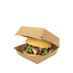 300 Hamburgerboxen Burger Snackbox 14x14x7,5cm Bio Frischfaserkarton fettdicht braun Image