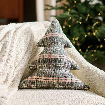 Christmas Neutral Plaid Tree Shaped Pillow - Grandin Road