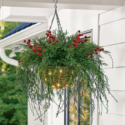 Christmas Pre-Lit Dripping Berry Hanging Basket - Grandin Road