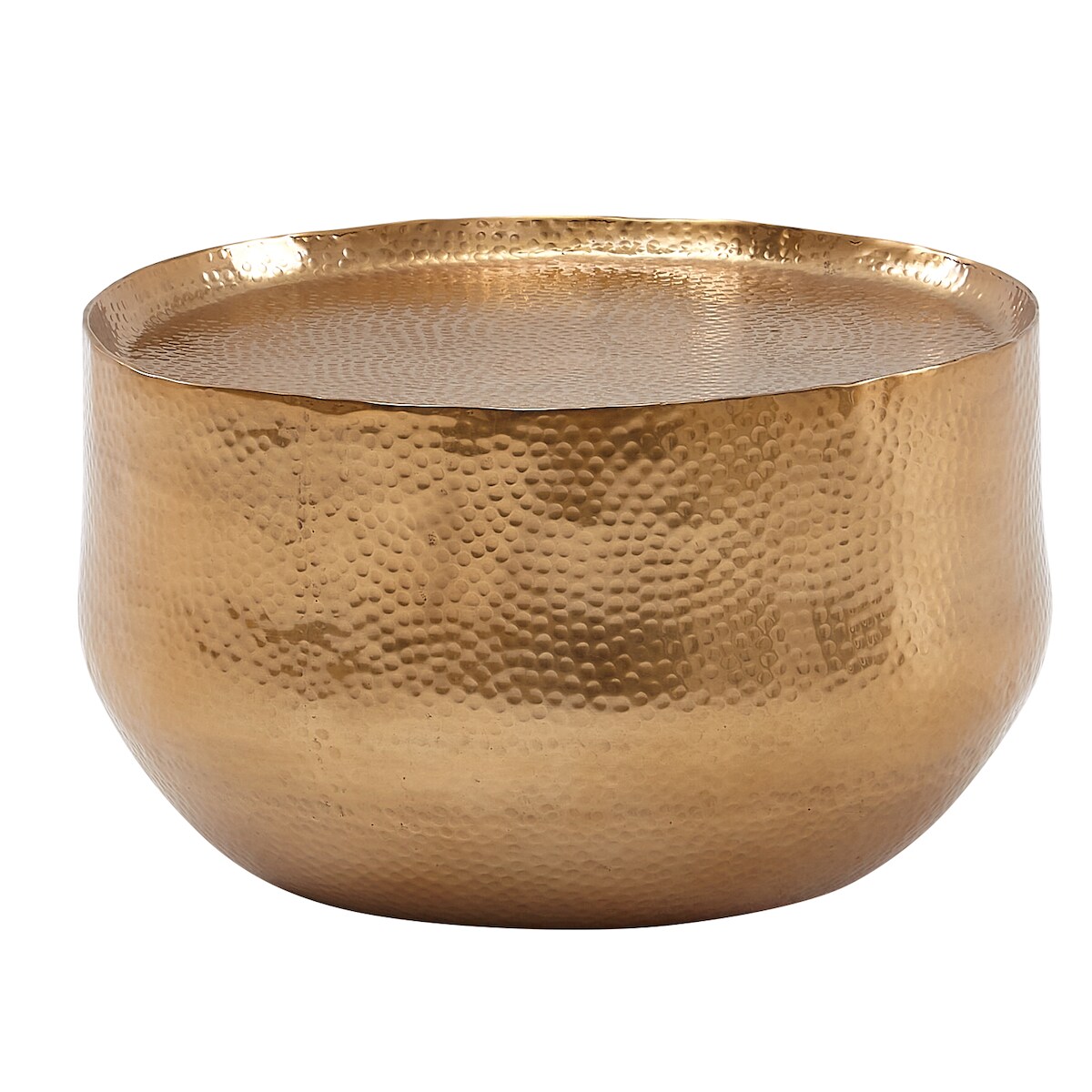 Orientalischer Couchtisch `Aniene`: Hammerschlag-Struktur, Aluminium, hohl, 40 kg Belastung, goldfarben lackiert. Gold, 60x60x35 cm | Kadima Design Image