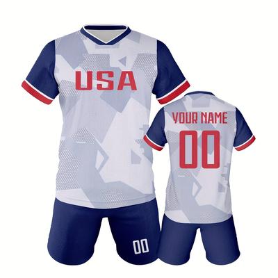 TEMU 2pcs Boy's Personalized Soccer Jersey - Customizable Name And Number & 'usa' Print Short Sleeve T-shirt + -ord Quick-drying Fitness Sports Set As Gift