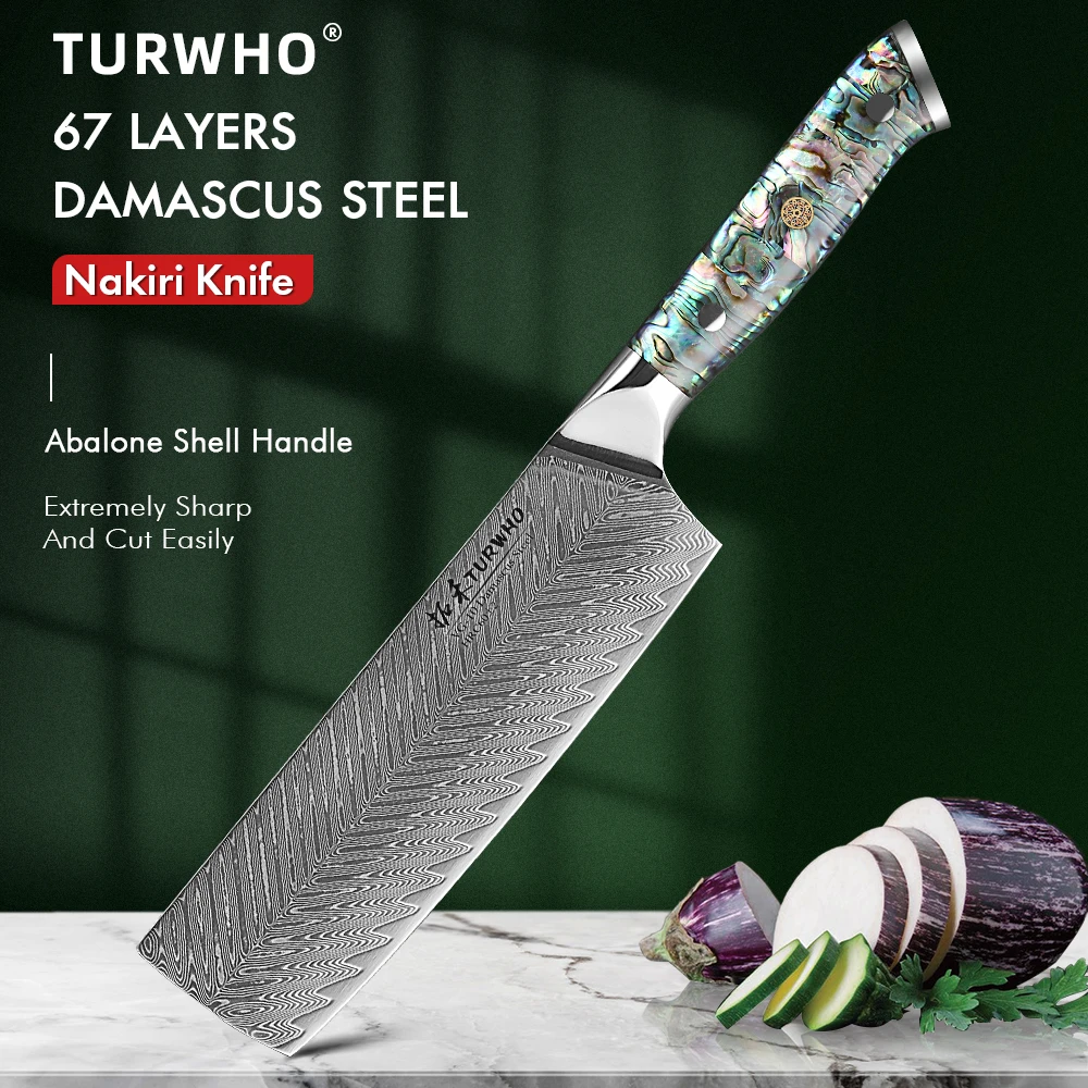 Turwho 7-Zoll-japanisches Nakiri-Messer Damaskus profession elle Küchenmesser Hackmesser Gemüse messer Fleisch Fisch Utility Koch werkzeuge Image