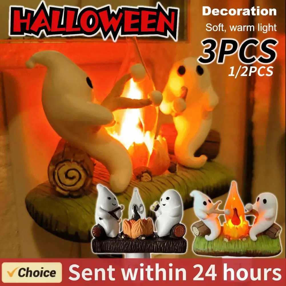 1-3 Stück Halloween Dekoration Geist Lagerfeuer flackerndes Nachtlicht 2 Geister Braten Stecker Wand gruselig Feuer Marshmallow Nachtlicht