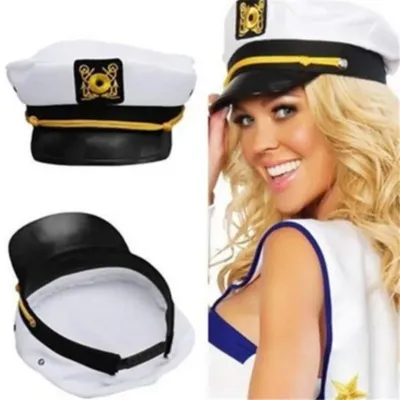 Yacht Kapitän Hut verstellbare dekorative weiße Hut Skipper Erwachsenen Unisex Event & Party Kostüm liefert Seemann Kapitän Kostüm Image