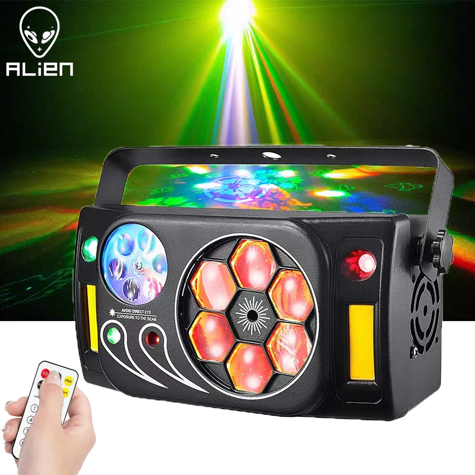 Alien 5 in1 Bienen auge führte Bühne Laser Party Lichteffekt mit Fernbedienung Sound aktiv für DJ Disco Urlaub Hochzeit Tanz lampe Image