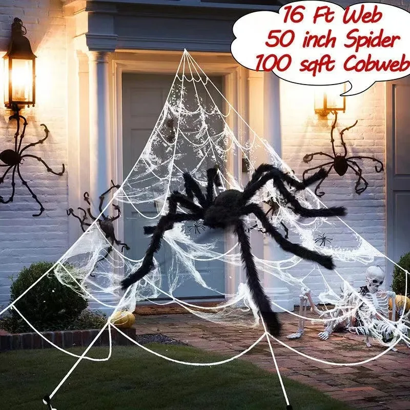 150/250cm schwarz weiß Halloween Spinnennetz Riesen dehnbares Spinnennetz für Home Bar Dekor Spukhaus Halloween Party Dekoration Image