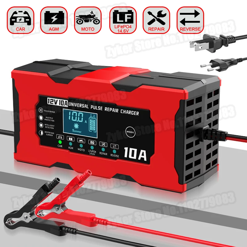 12V 10A Auto Batterie Ladegerät 14,6V 10A Elektrische Motorräder Ladegerät Für Lifepo4 Blei Säure AGM GEL PB smart Lithium-Batterie Reparatur Image