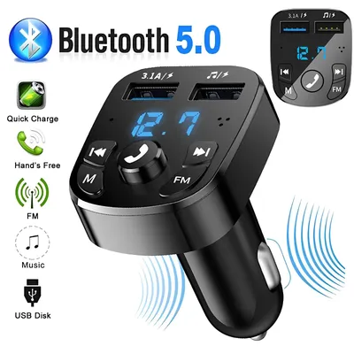 Auto Bluetooth 5,0 FM Sender Wireless Adapter Mic Audio Receiver Auto MP3 Player 3,1 EIN Dual USB Image
