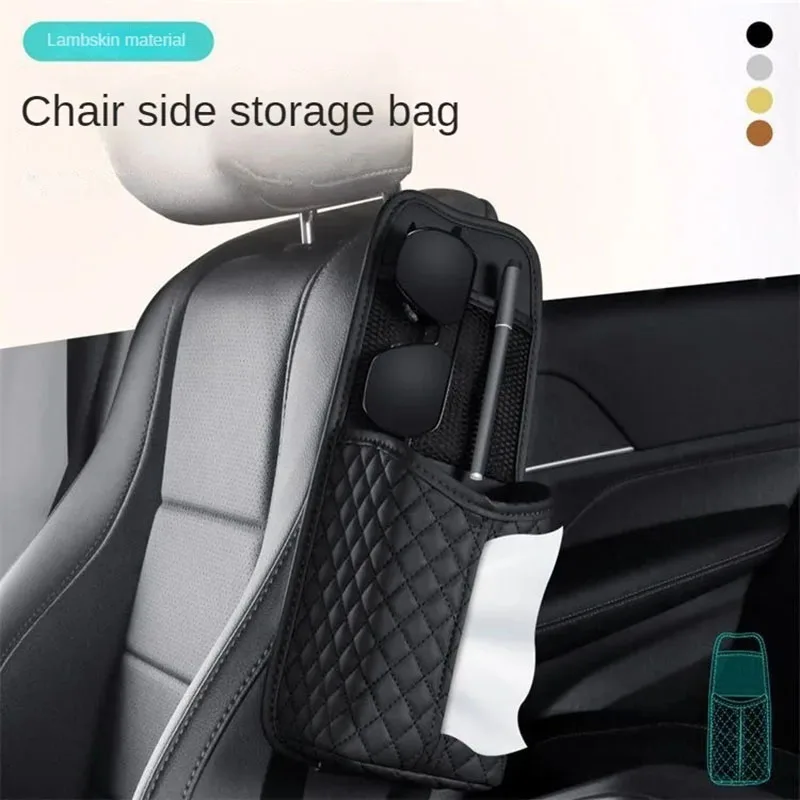 Auto Sitz Seite Hängende Lagerung Organizer Leder Auto Tasse Tissue Box Glas Telefon Halter Fahren Stuhl Seite Papier Handtuch Tasche Tasche Image