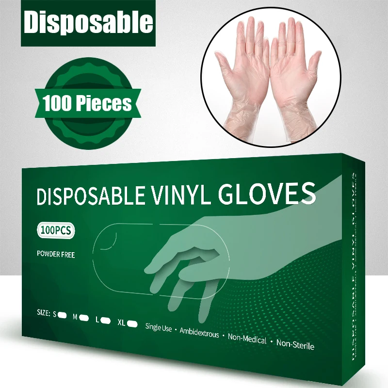 100 Stück Einweg-PVC-Handschuhe transparent verdickt Kunststoff Haushalt Catering Backen Schönheit Reinigungs handschuhe Wohn bedarf Image