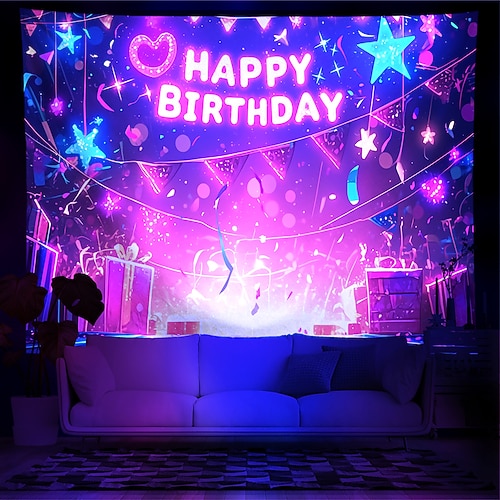 Schwarzlicht-Wandteppich, UV-reaktiv, im Dunkeln leuchtend, Leuchtparty, Neon-Party-Ideen, Leuchtstäbe, Party-Wandteppich, Wandbild für Wohnzimmer und Schlafzimmer Image