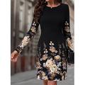 Damen Maxidress Sweatshirt-Kleid Winter Kleid Corsagenkleider Etuikleid Elegant Stilvoll Urlaub Party Strasse Regular Fit Blumen Langarm Rundhalsausschnitt Rosa Blau Orange Sommer Herbst Winter