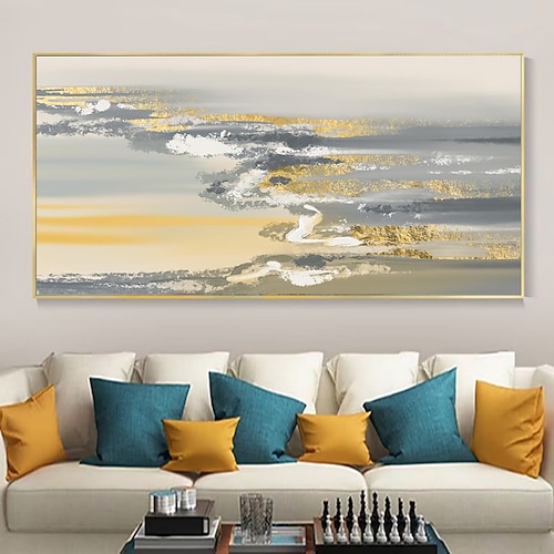 handgemachtes Ölgemälde auf Leinwand, Wandkunst, Dekoration, moderne abstrakte goldene Landschaft für Wohnzimmer, Wohnkultur, gerolltes, rahmenloses, ungedehntes Gemälde Image