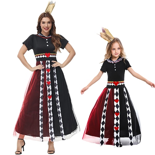 Herzkönigin Die rote Königin Gift Kleid Halloween-Gruppen-Familienkostüme Wunderland inspiriert Cosplay Kinder Erwachsene Damen Mädchen Halloween Karneval Maskerade Leistung Party / Abend Einfache Image