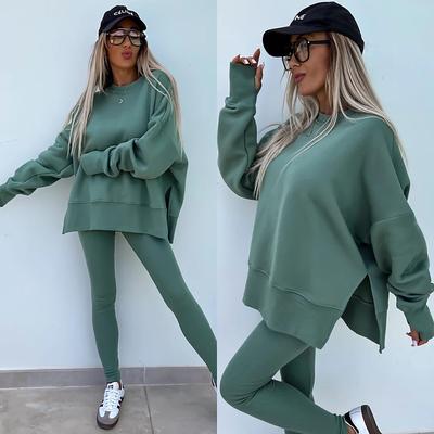 Women's Tracksuits Sets Pure Color Fashion Comfort Daily Gyms Cotton Blend Breathable Crew Neck Long Sleeve Hoodie Pant Spring Fall Home Outfits