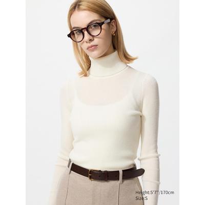 Uniqlo - 100% Merino Ribbed Turtleneck Jumper - Off White - S