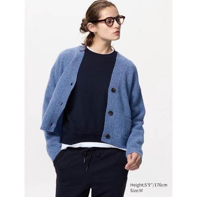 Uniqlo - Soufflé Yarn V Neck Short Cardigan - Blue