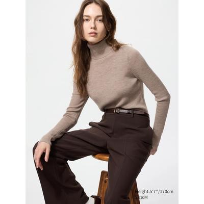 Uniqlo - 100% Merino Ribbed Turtleneck Jumper - Beige - XXL