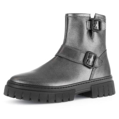 Schlupfboots GABOR "York", Damen, Gr. 40, grau (anthrazit metallic), Leder, modisch, Schuhe, Plateau, Stiefelette, Chunk