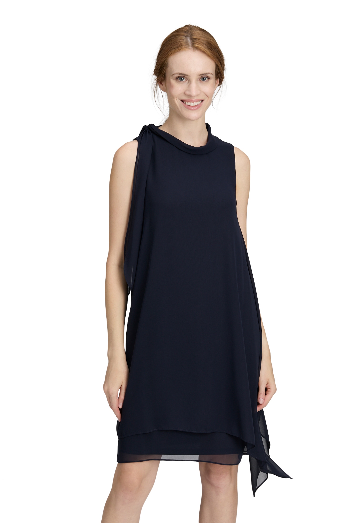Cocktailkleid VERA MONT "Vera Mont Damen Cocktailkleid ohne Arm", Damen, Gr. 42, Normalgrößen, blau (night sky), Chiffon, Obermaterial: 100% Polyester. Futter: 100% Polyester., feminin, figurumspielend kurz, amerikanischer Ausschnitt, Kleider, Schluppe Image