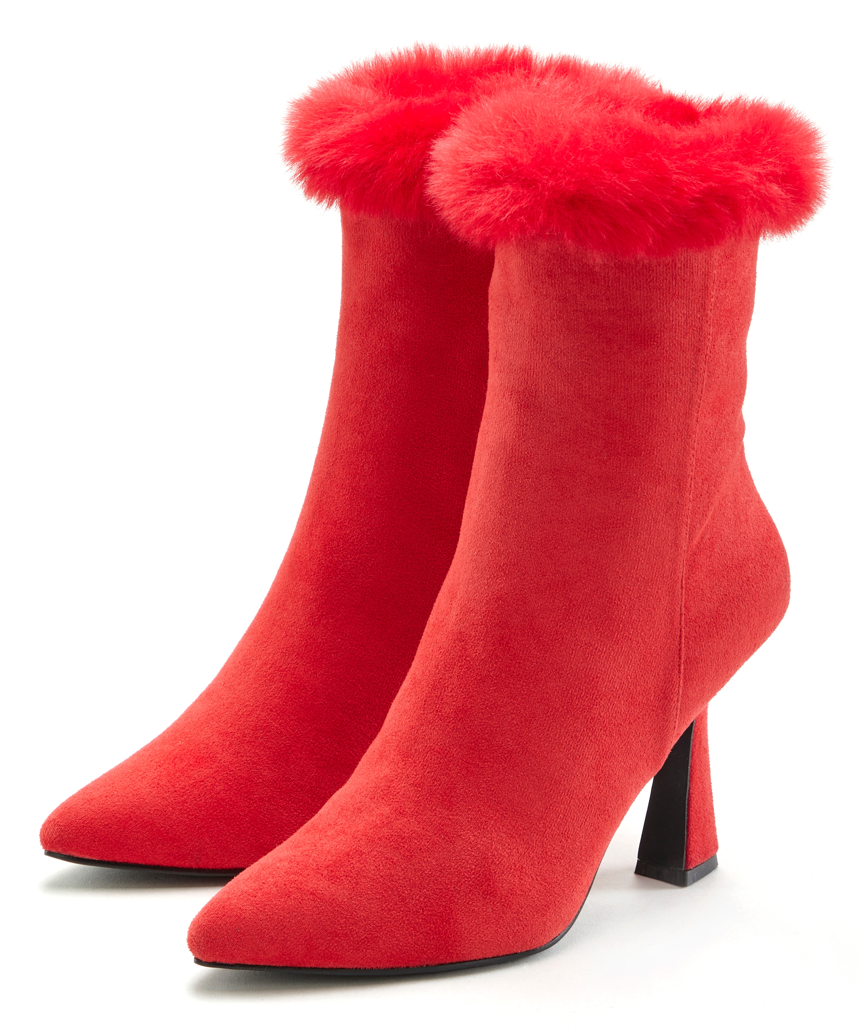 High-Heel-Stiefelette "Ankleboots mit Reißverschluss", Damen, Gr. 44, rot, Obermaterial: 100% Textilmaterial. Futter: 100% Textilmaterial. Decksohle: 100% Lederimitat. Laufsohle: 100% Synthetik, LASCANA BELLE AFFAIRE, Fellimitat, unifarben, Schuhe,...