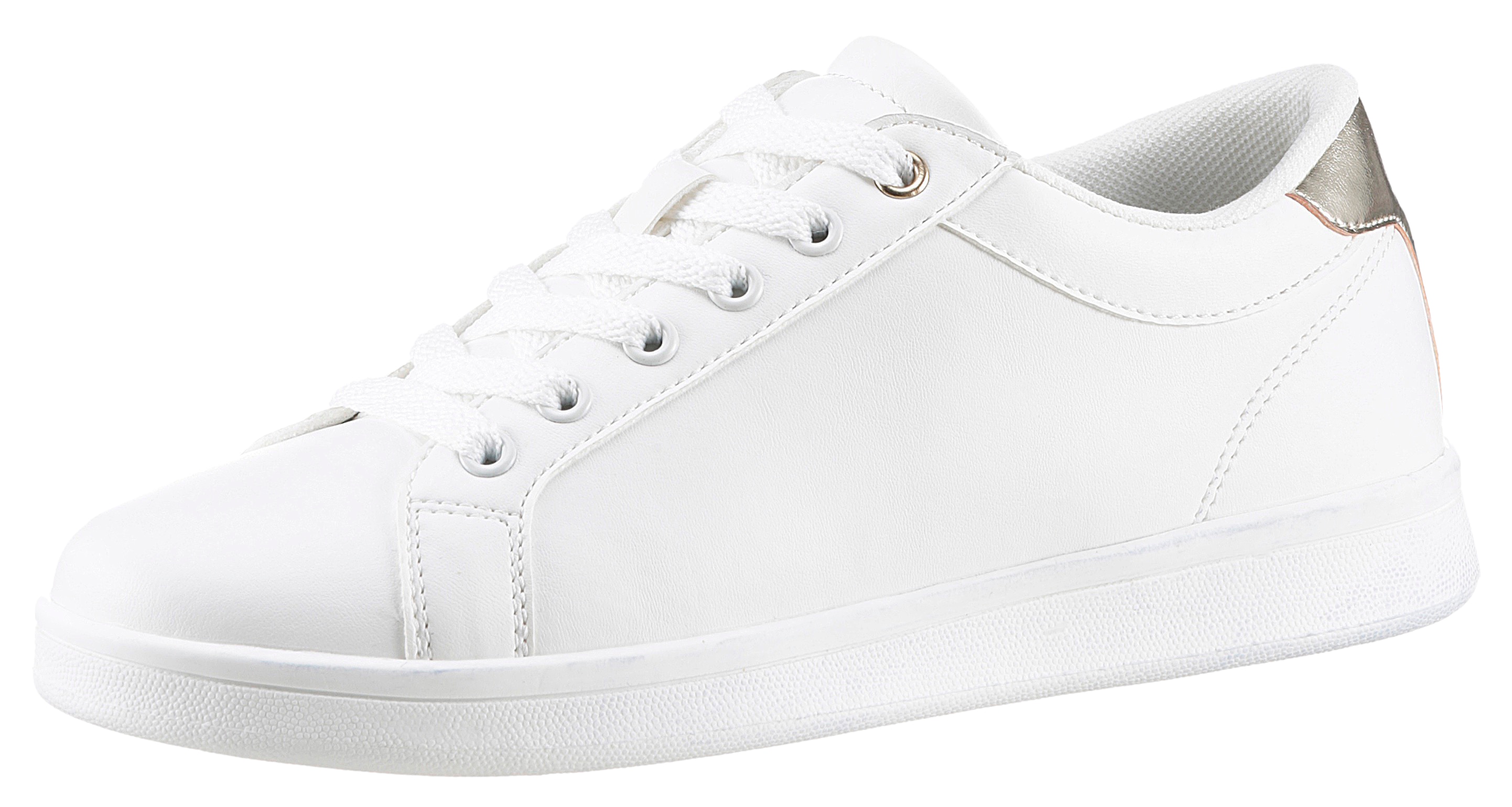 Sneaker ANISTON SHOES, Damen, Gr. 39, gold (weiß, goldfarben), Lederimitat, Schuhe Skaterschuh Sneaker low Retrosneaker, Schnürschuh, Freizeitschuh mit Metallic-Akzent - NEUE KOLLEKTION