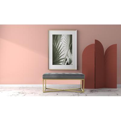 Sitzbank KAYOOM "Diaz 125, Edler Touch durch goldenes Gestell,Bietet mehrere Sitzplätze", grau (grau, gold), B:90cm H:40cm T:40cm, Bezug:Polyester (Samt) Korpus:MDF, Sperrholz Gestell:Eisen, Sitzbänke, samtweich, gesteppt, mit Zierknöpfen,... Image