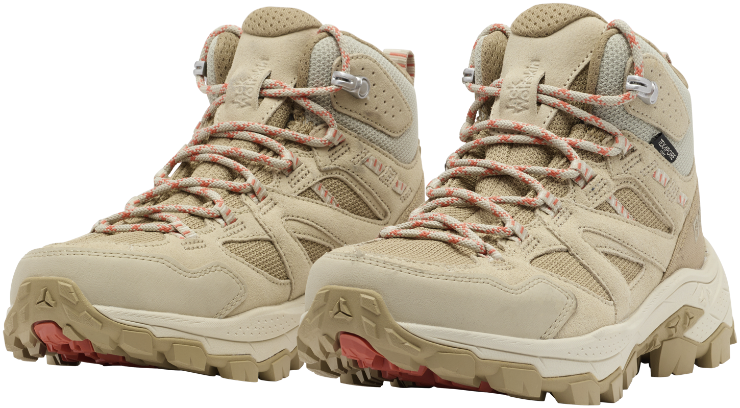 Wanderschuh JACK WOLFSKIN "VOJO TOUR TEXAPORE MID W", Damen, Gr. 39, beige (seal), Synthetik, Textil, Schuhe Wanderschuh, Wasserdicht, Trekkingschuh